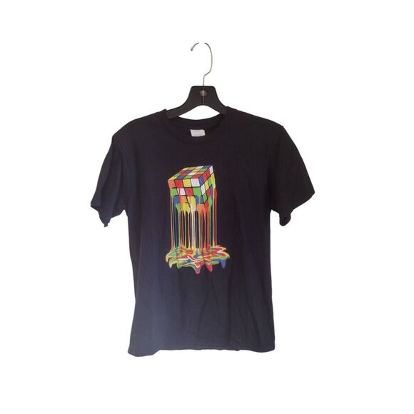 Port & Company Youth Large Melting Rubiks Cube Black Tee - Picture 1 of 6